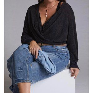 by Anthropologie Twist Front Knit Sweater V Neck Charcoal Color Sz 2X